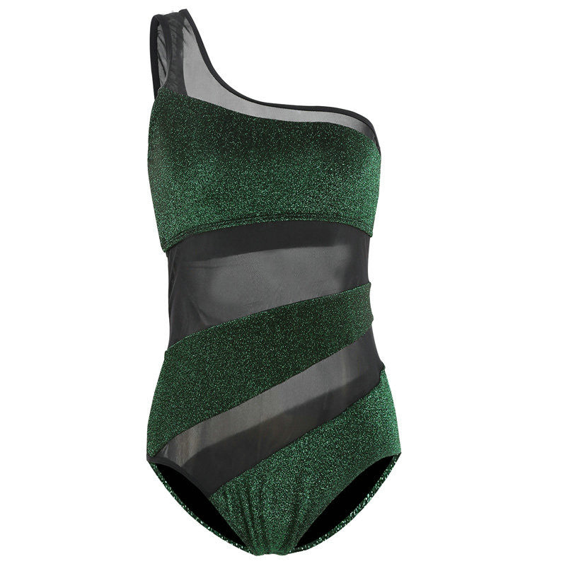 Women's one-shoulder mesh swimwear