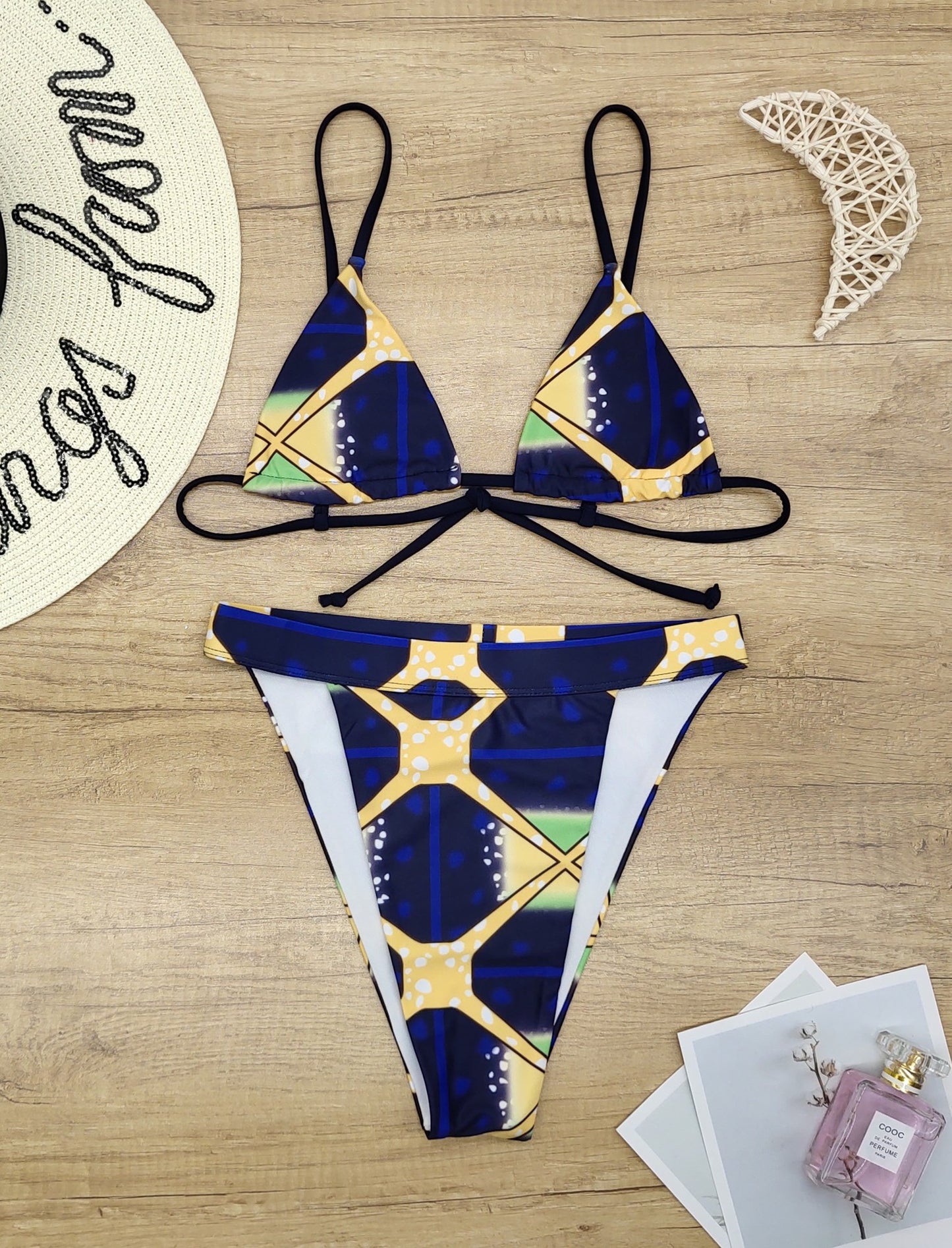 Geometric print bikini swimsuit