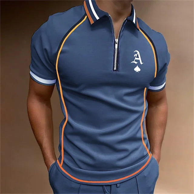 Short Sleeved Color Matching Zippered T Shirt