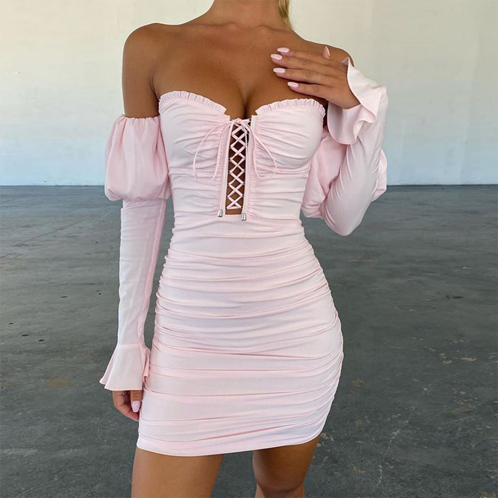 One-shoulder puff sleeve dress