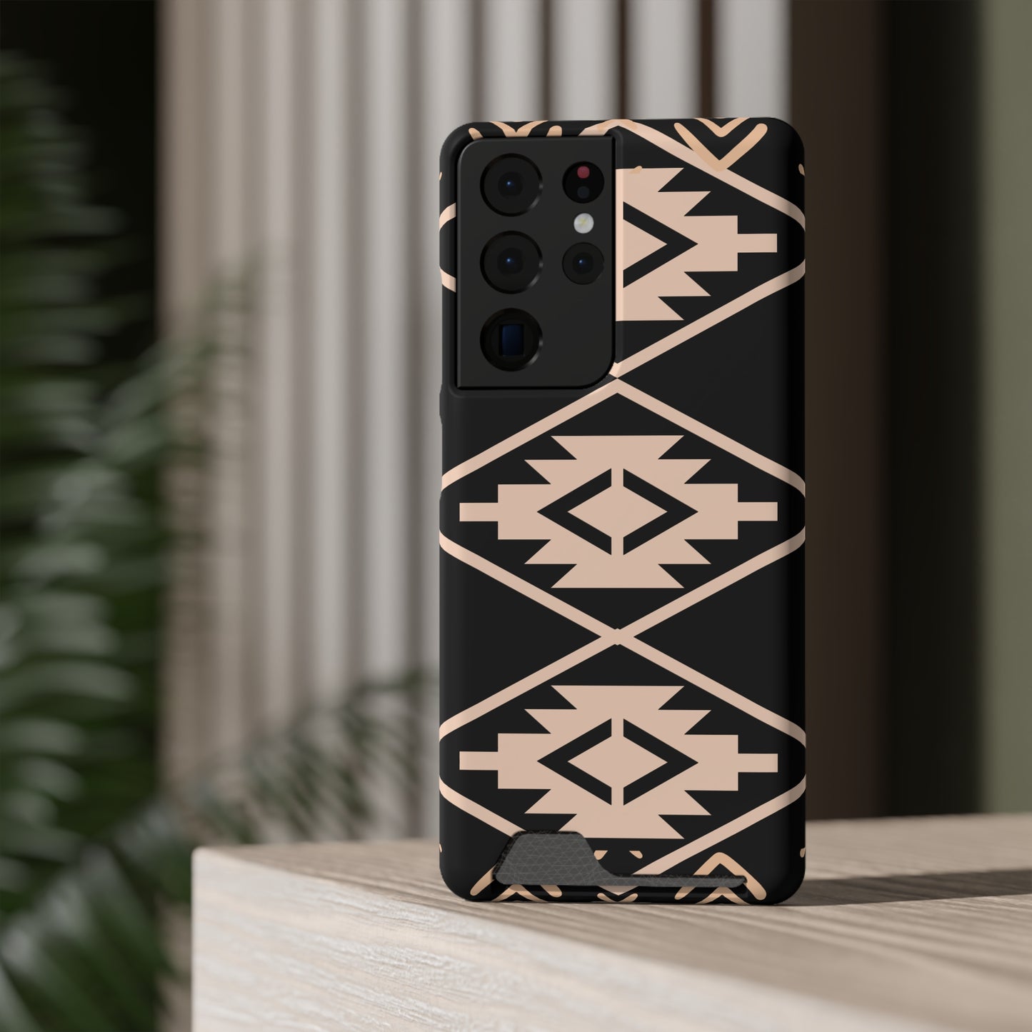 Decorative Phone Case with Card Holder - Unique Phone Cases - Pink and Black