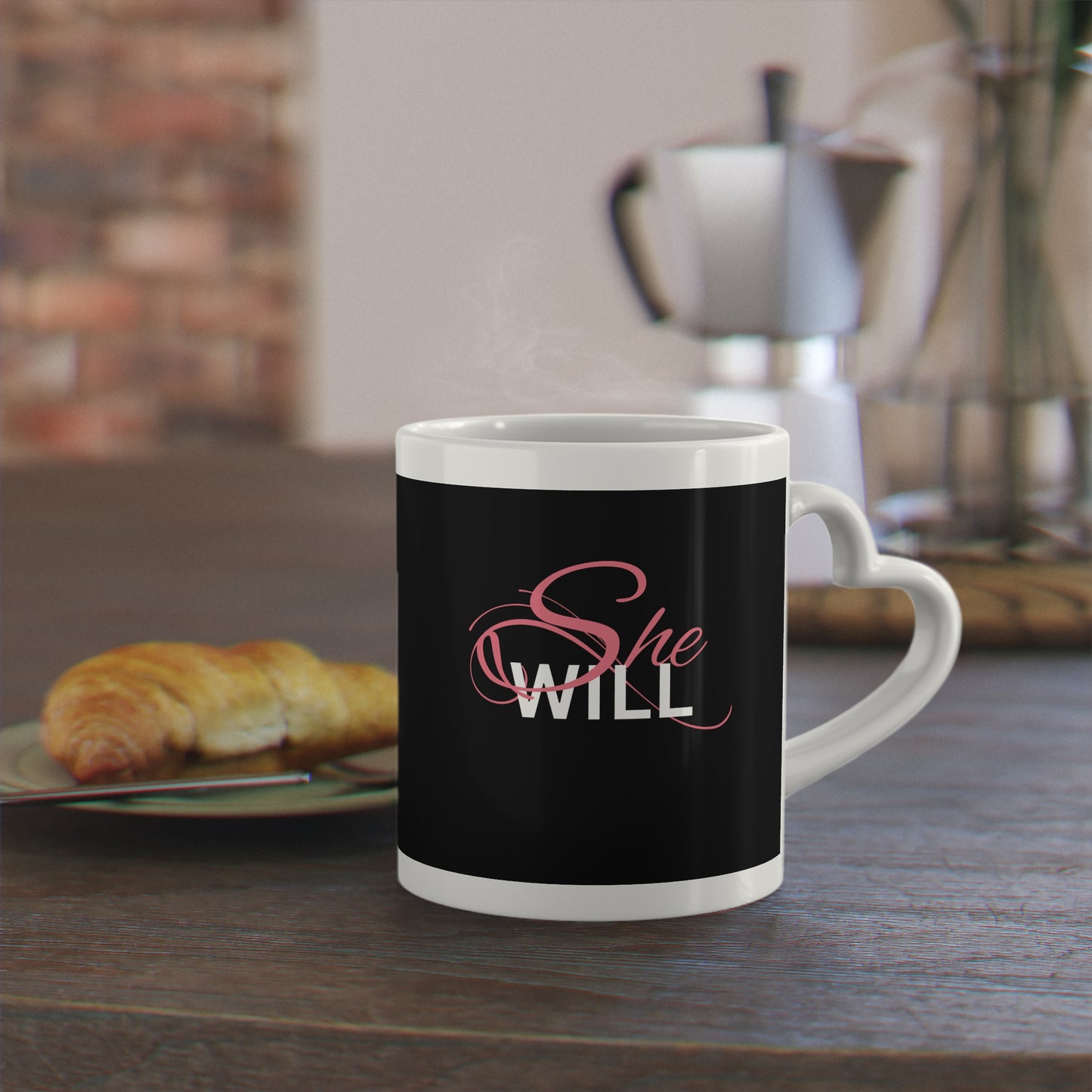 Black, Pink, White "She Will" Heart-Shaped Mug - Coffee Cup - Gift for Women - Inspirational - Encouragement - Gifts - Spiritual - Tea Cups