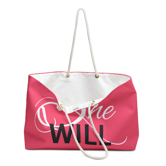 Pink "She Will" Weekender Black Bag - Overnight Bag - Tote Bag - Beach Bag - Yoga Bag - Fitness Bag - Book Bag - Inspirational Bag