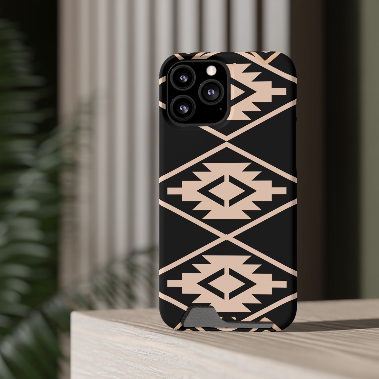 Decorative Phone Case with Card Holder - Unique Phone Cases - Pink and Black