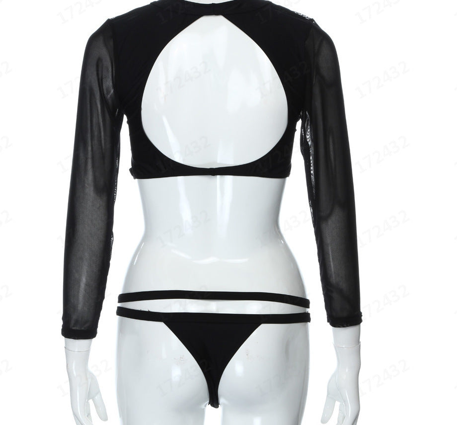 Perspective cutout long sleeve swimsuit