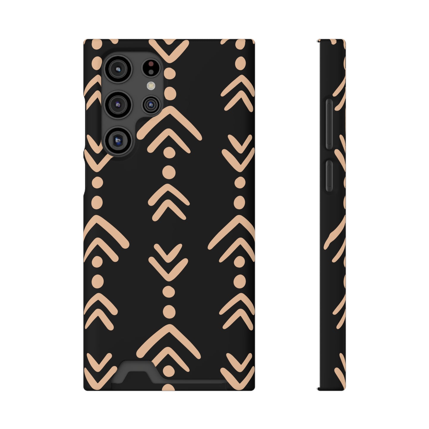 Decorative Phone Case with Card Holder - Unique Phone Cases - Pink and Black Print Phone Case