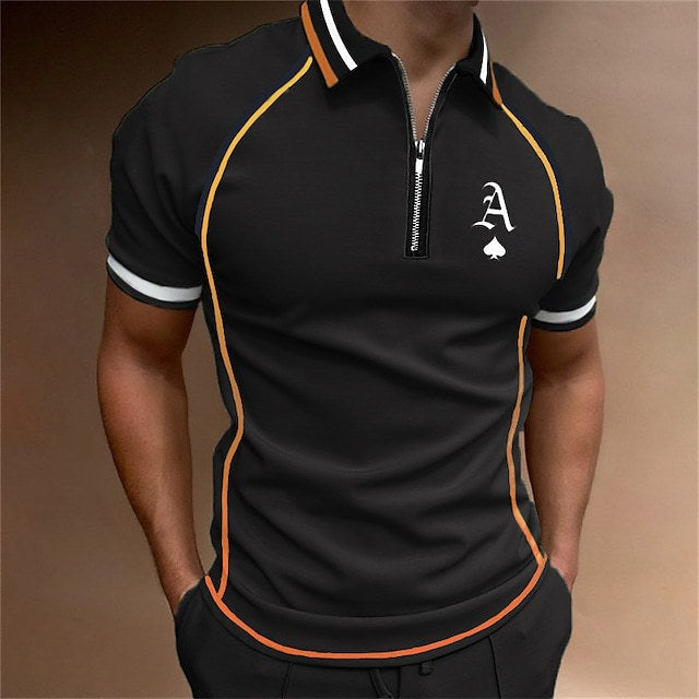 Short Sleeved Color Matching Zippered T Shirt