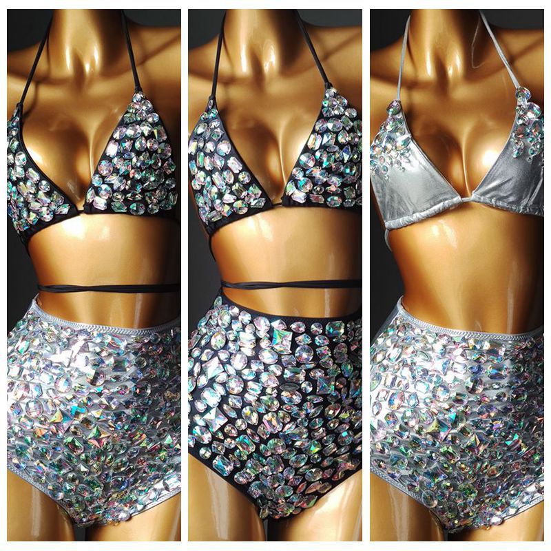 Venus Vacation Diamond Bikini Set Rhinestone Swimwear Bandage Swimsuit Sexy Women Bathing Suit Push Bling Stones Biquini