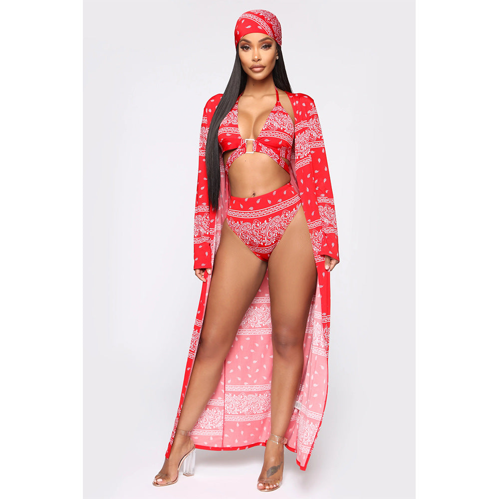 Beauty print swimsuit four-piece suit