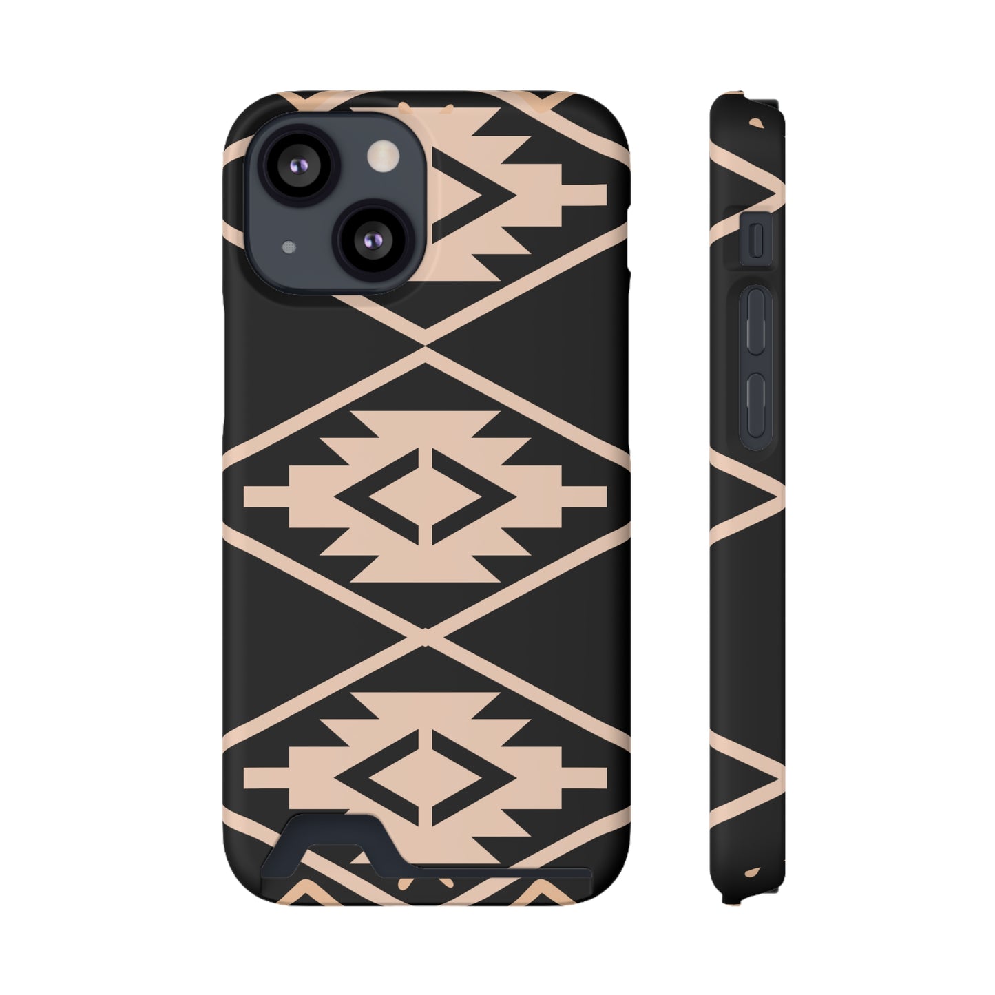 Decorative Phone Case with Card Holder - Unique Phone Cases - Pink and Black