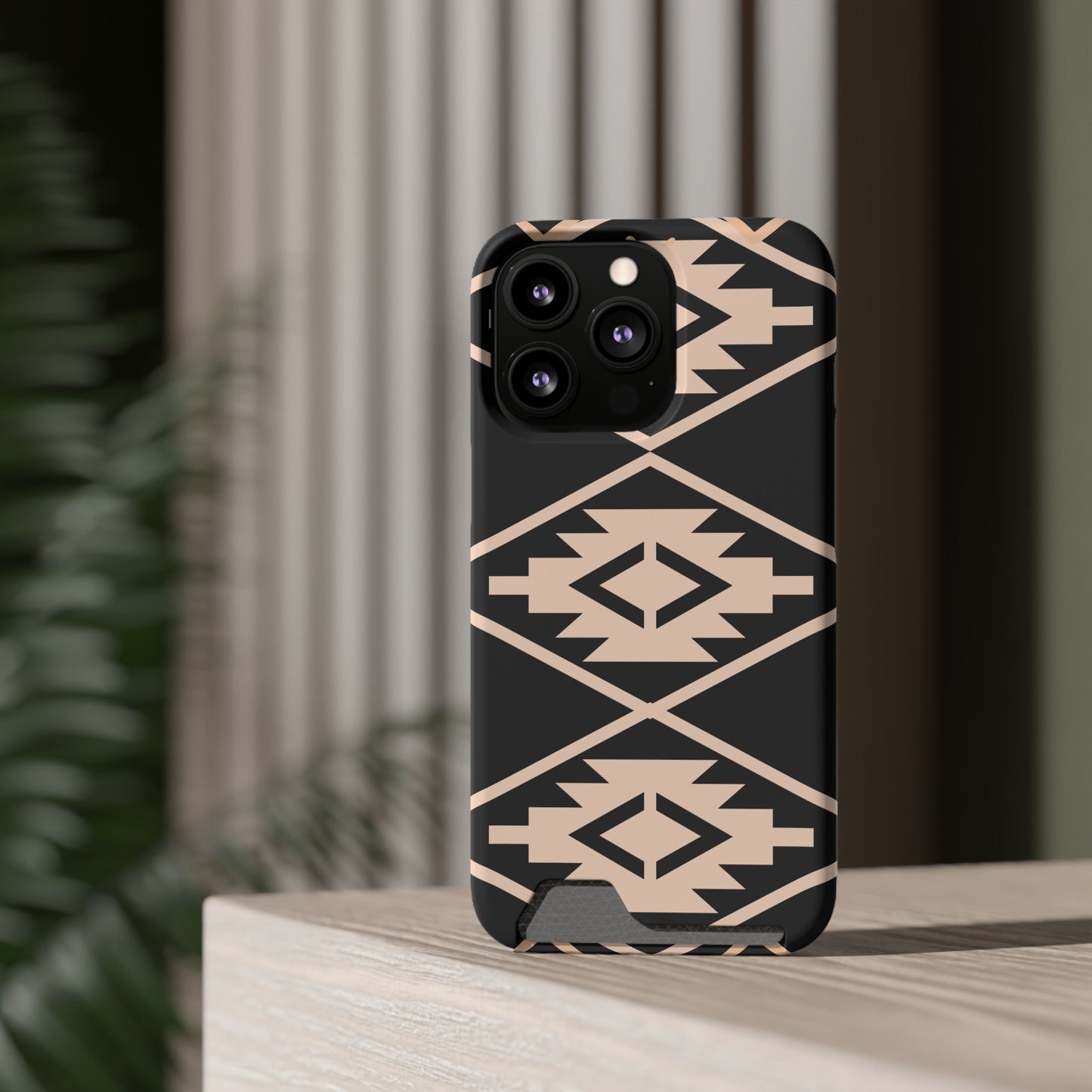 Decorative Phone Case with Card Holder - Unique Phone Cases - Pink and Black