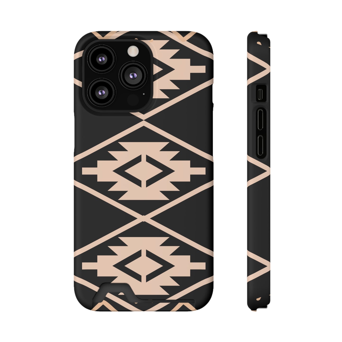 Decorative Phone Case with Card Holder - Unique Phone Cases - Pink and Black