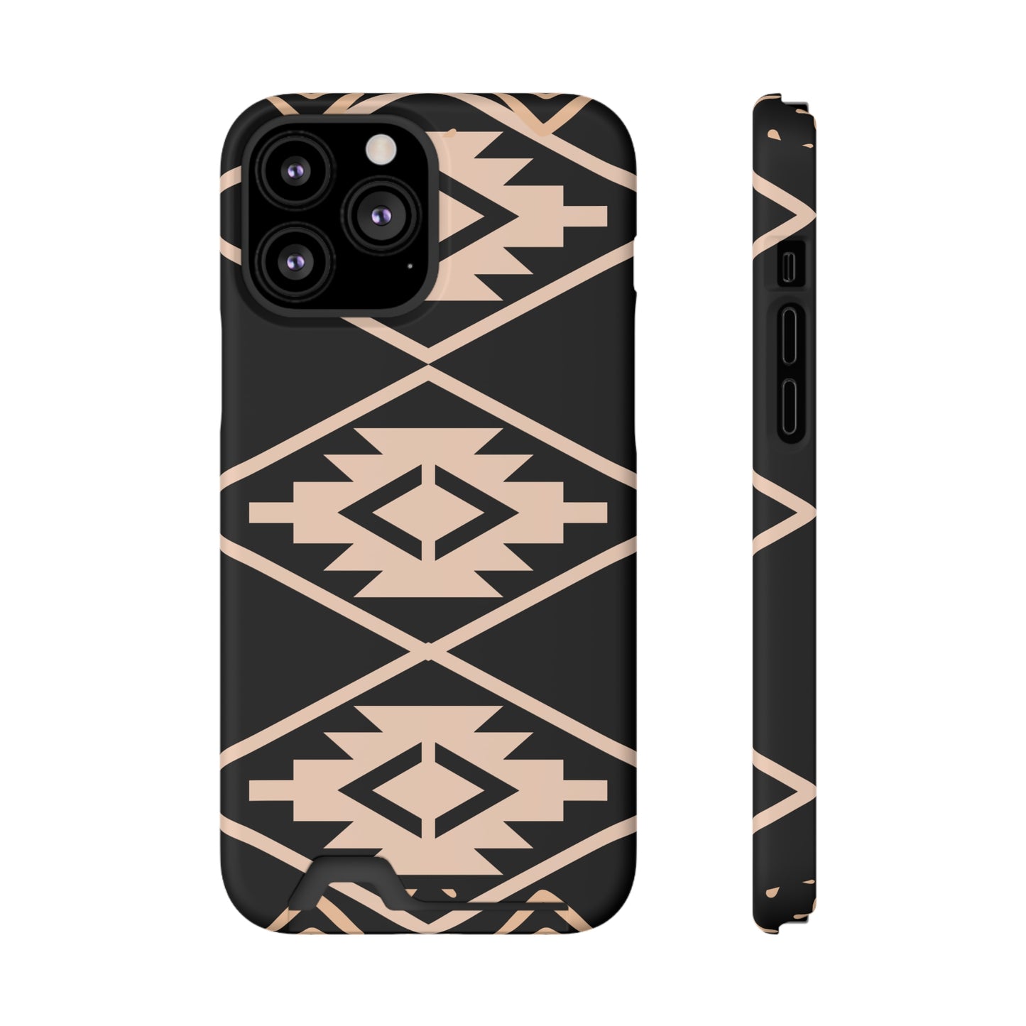 Decorative Phone Case with Card Holder - Unique Phone Cases - Pink and Black