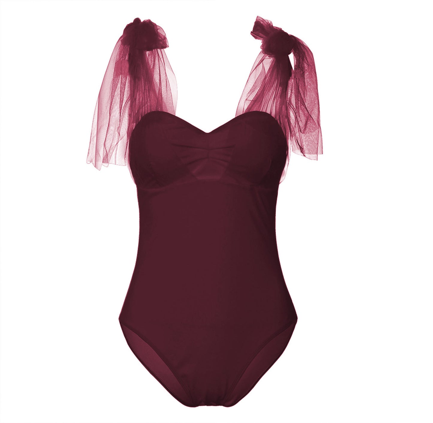 Creative Solid Mesh Banded Swimsuit For Women