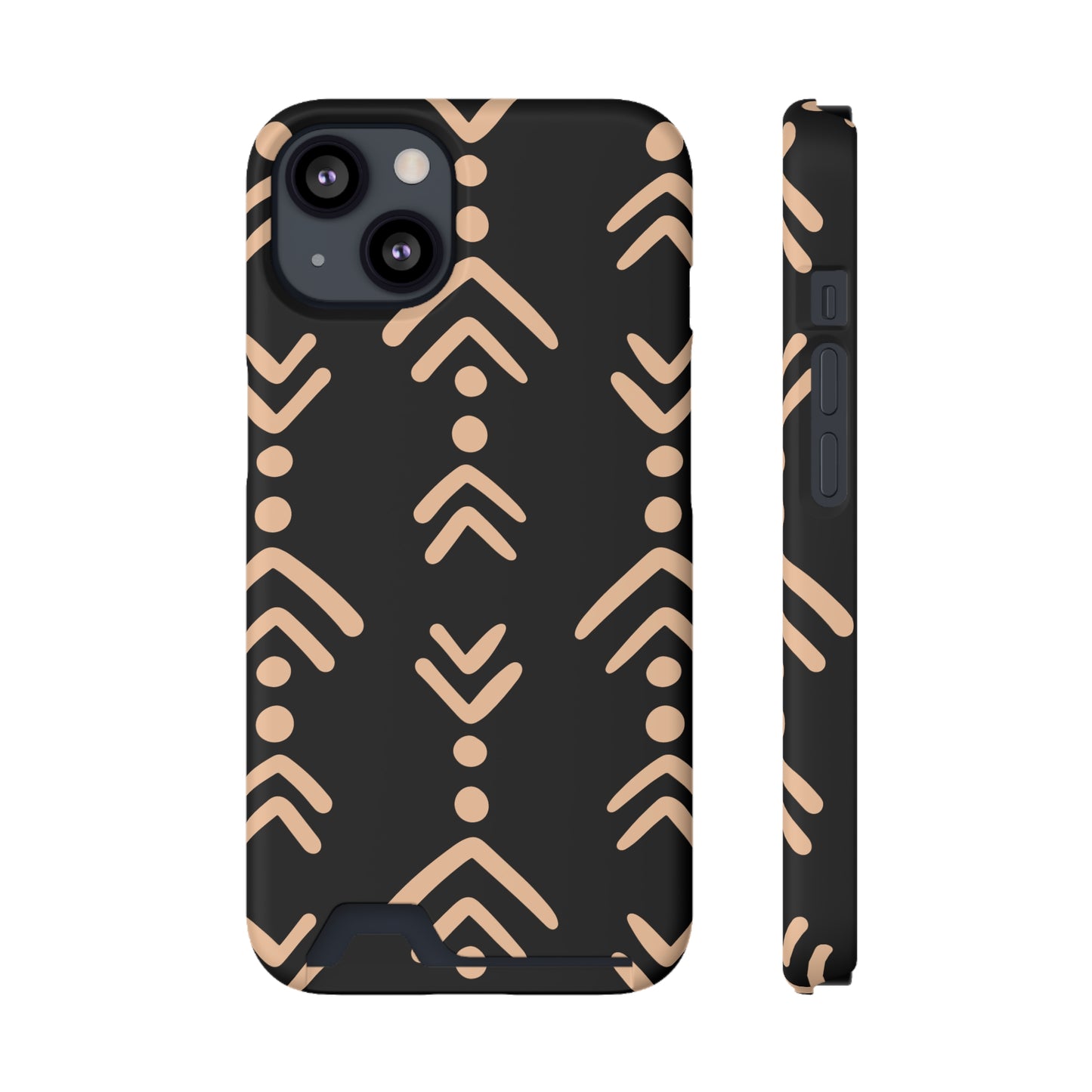 Decorative Phone Case with Card Holder - Unique Phone Cases - Pink and Black Print Phone Case