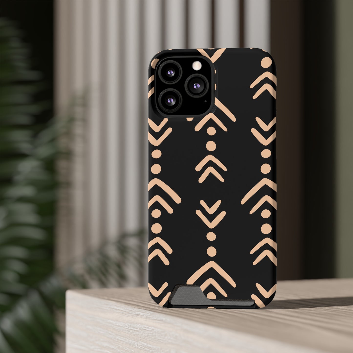 Decorative Phone Case with Card Holder - Unique Phone Cases - Pink and Black Print Phone Case