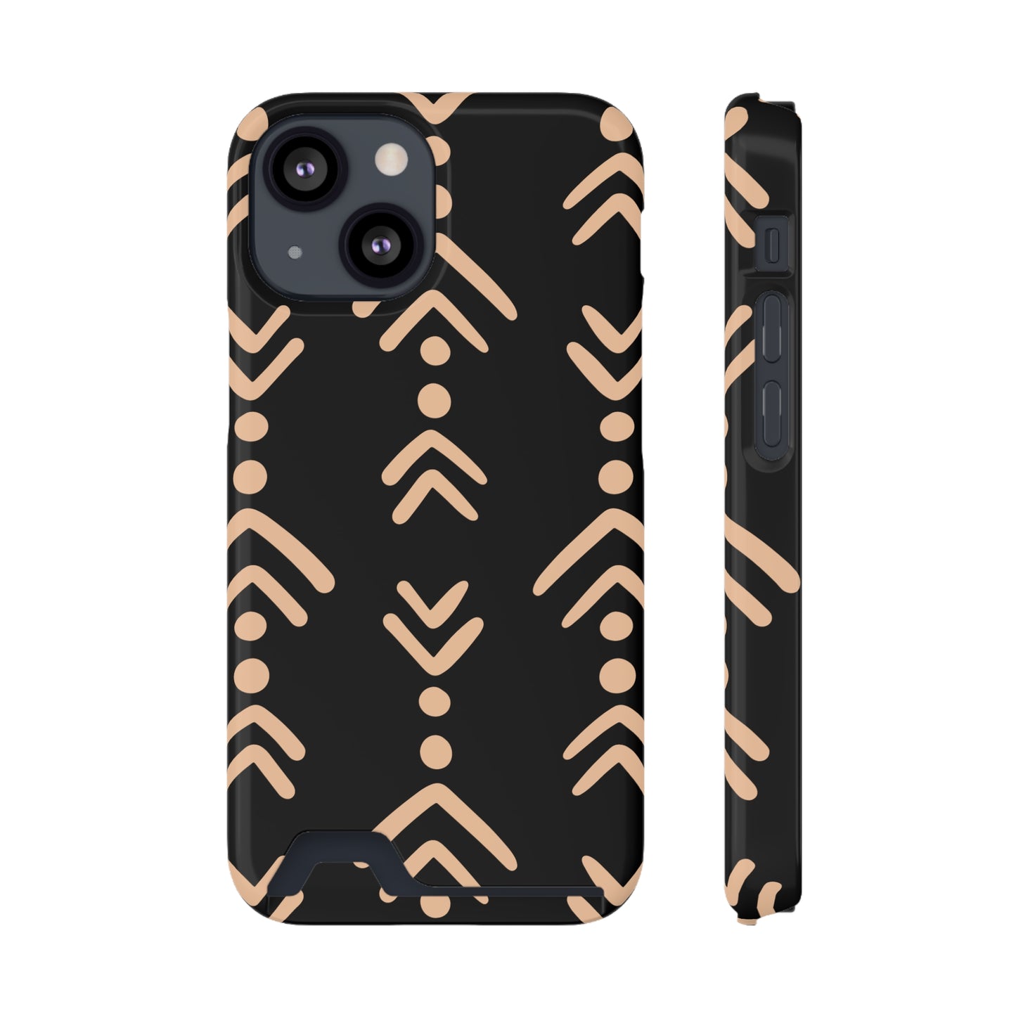 Decorative Phone Case with Card Holder - Unique Phone Cases - Pink and Black Print Phone Case