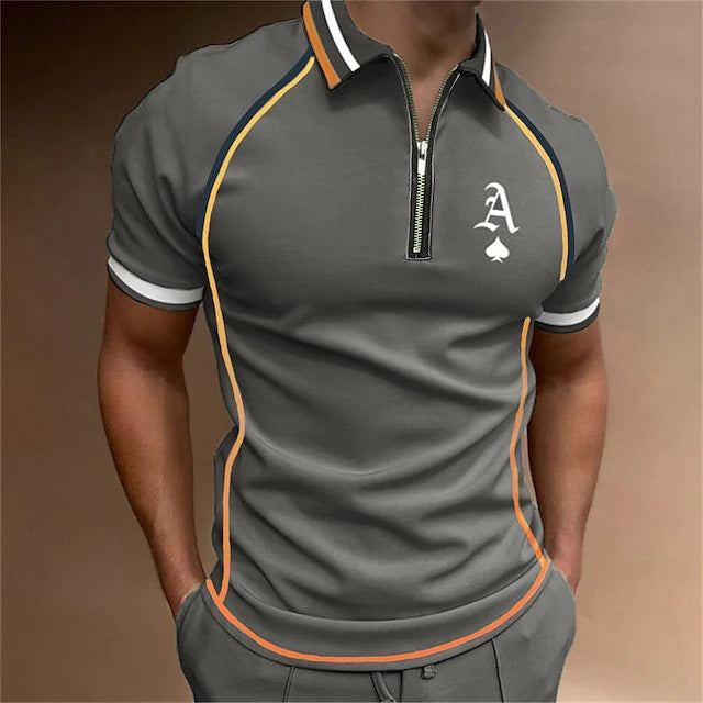 Short Sleeved Color Matching Zippered T Shirt