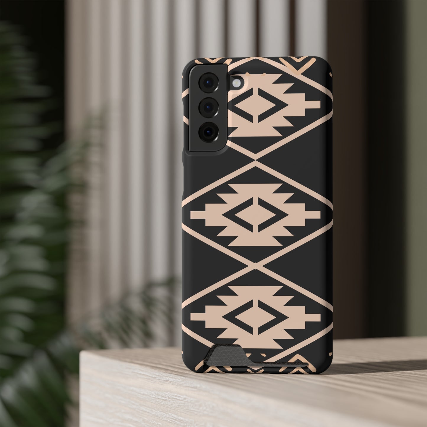 Decorative Phone Case with Card Holder - Unique Phone Cases - Pink and Black