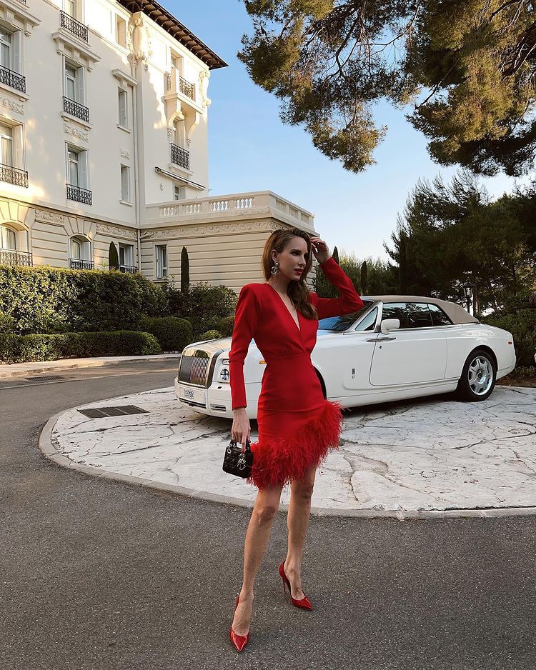 Ostrich Feather Long Sleeve Dress