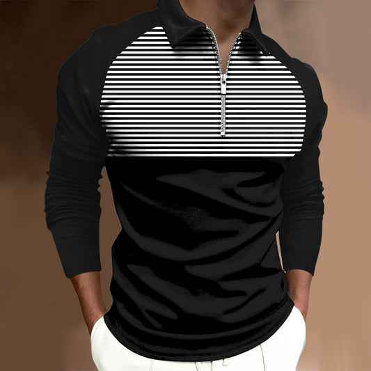 Men's Striped Raglan Shirt Printed Long Sleeve T-shirt