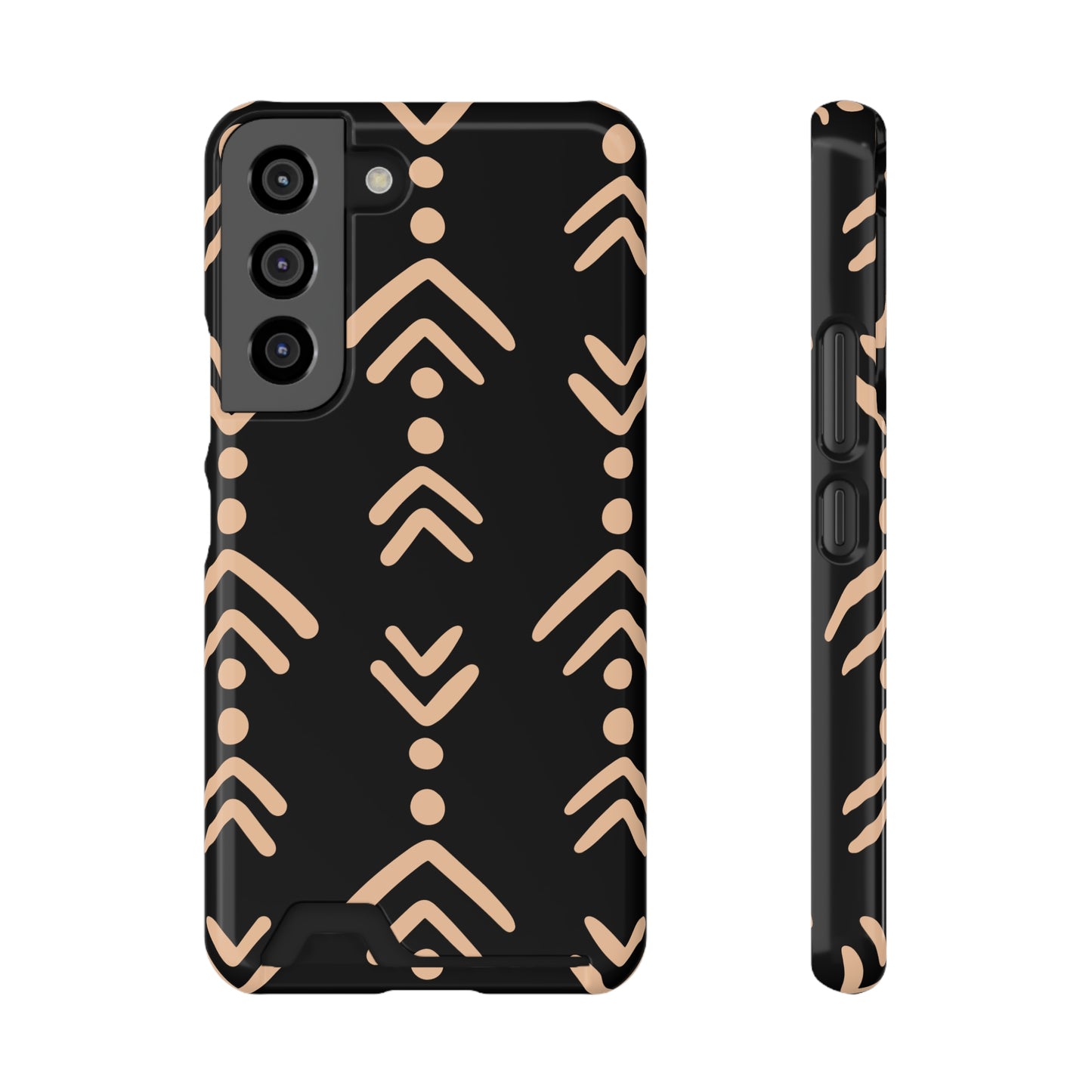 Decorative Phone Case with Card Holder - Unique Phone Cases - Pink and Black Print Phone Case