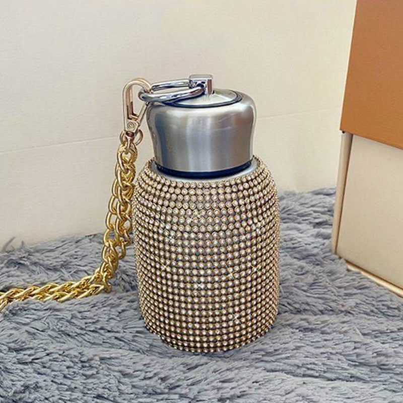 Stainless steel diamond-encrusted pot belly vacuum flask