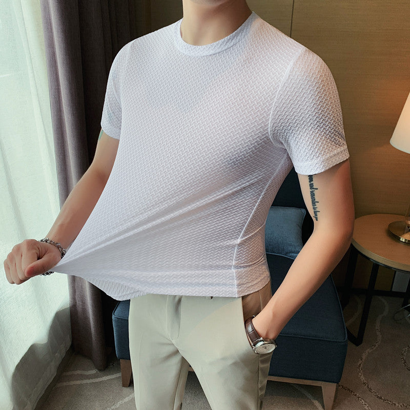 New Men's Ice Silk Short-sleeved T-shirt Round Neck Thin Section