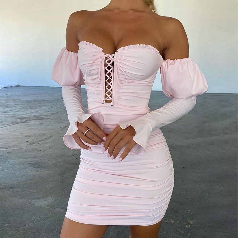 One-shoulder puff sleeve dress