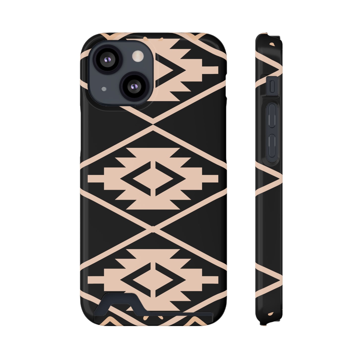 Decorative Phone Case with Card Holder - Unique Phone Cases - Pink and Black