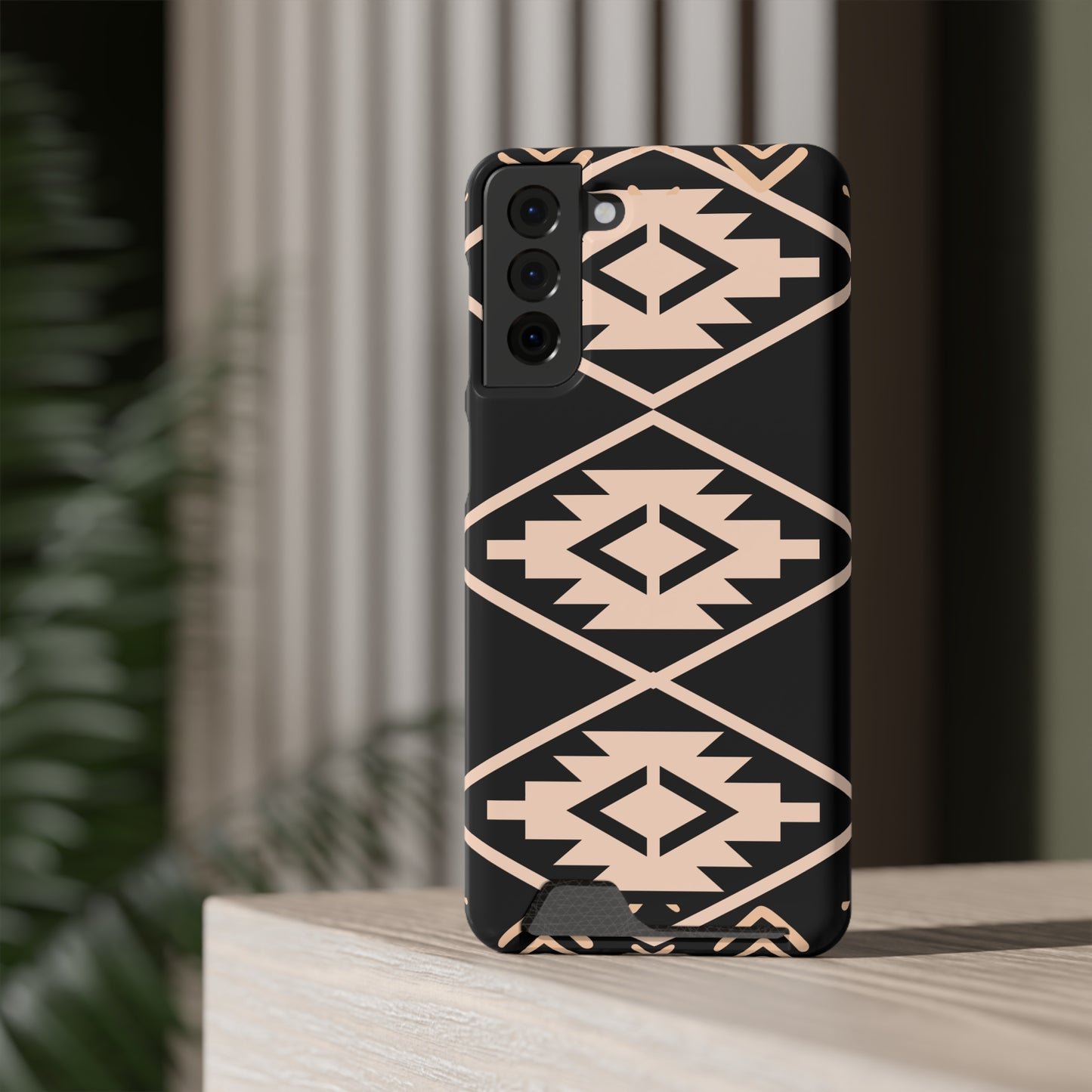Decorative Phone Case with Card Holder - Unique Phone Cases - Pink and Black