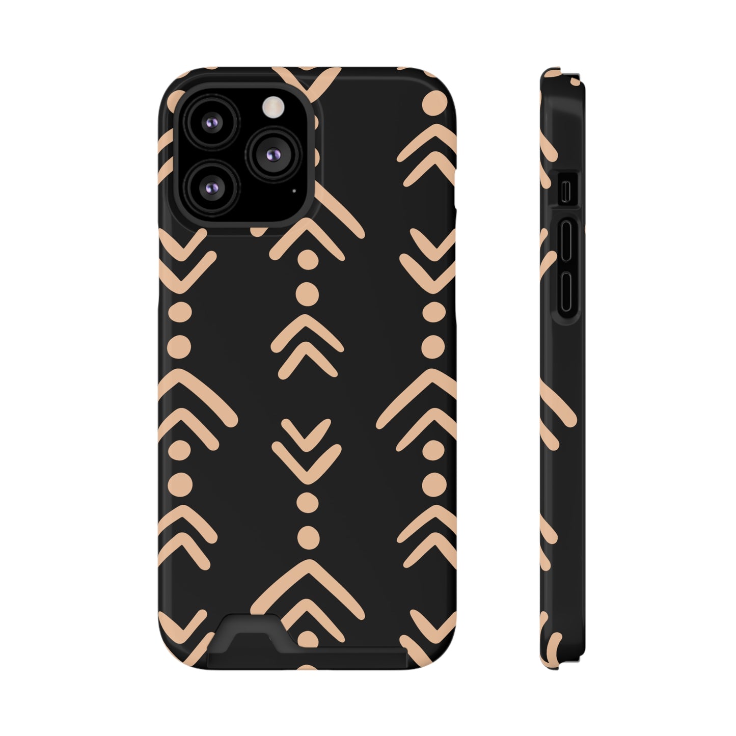 Decorative Phone Case with Card Holder - Unique Phone Cases - Pink and Black Print Phone Case