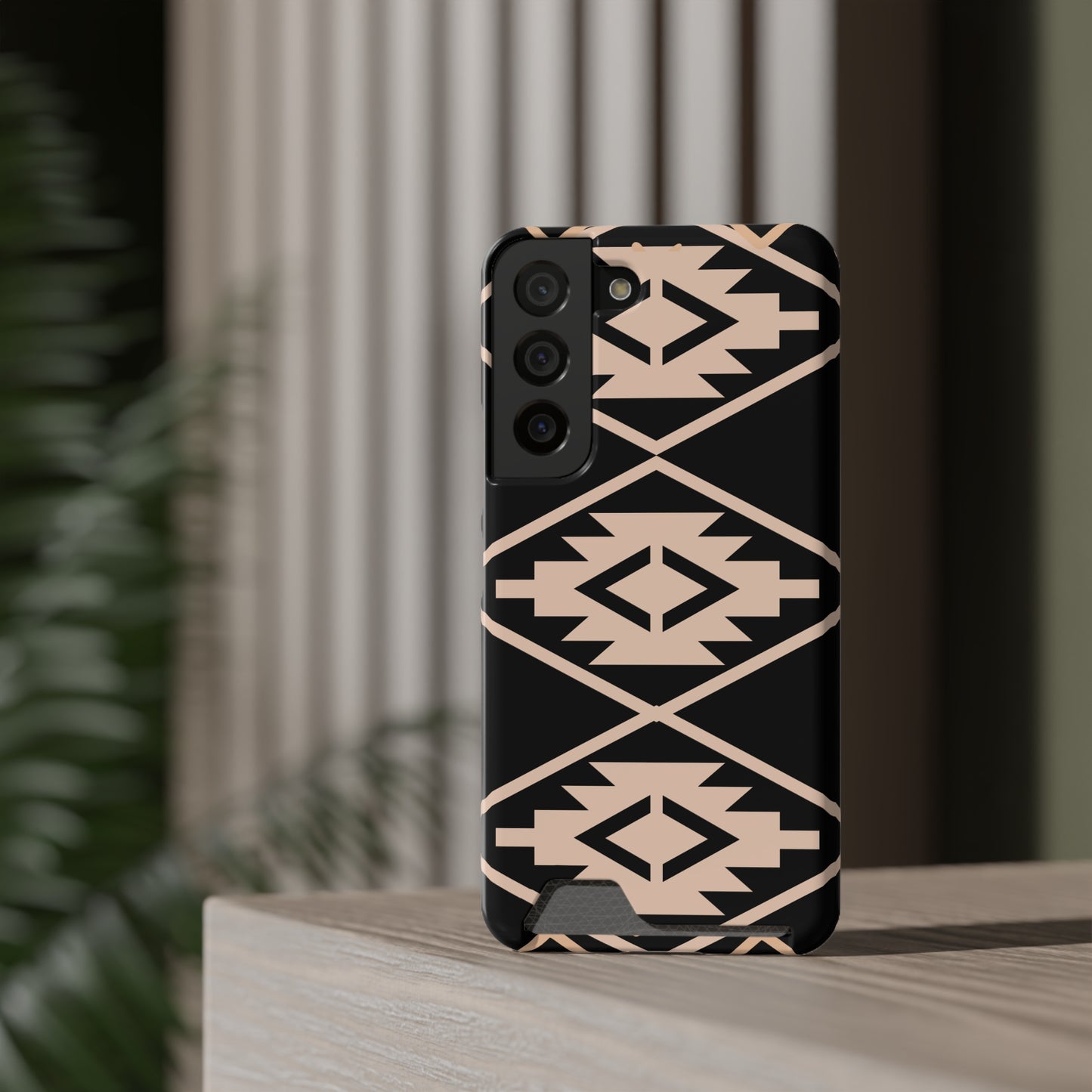 Decorative Phone Case with Card Holder - Unique Phone Cases - Pink and Black