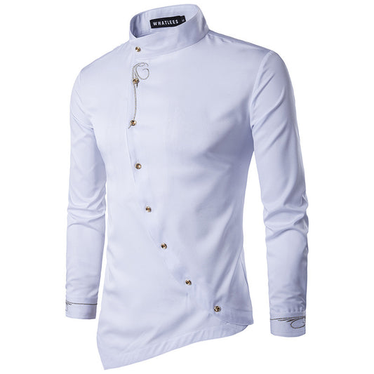 Personalized Oblique Button Irregular Multi-color Trendy Slim Shirt