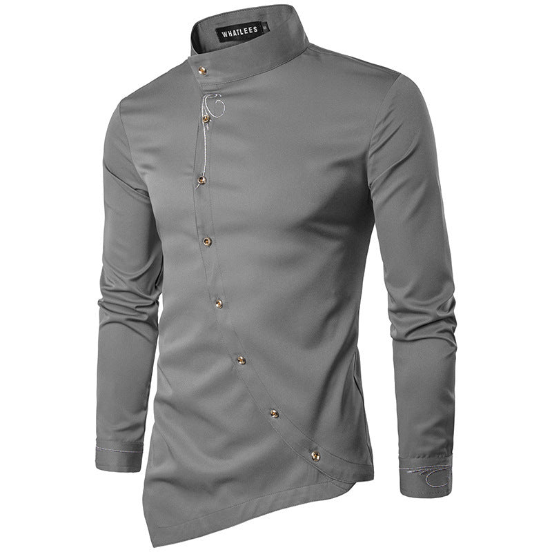 Personalized Oblique Button Irregular Multi-color Trendy Slim Shirt