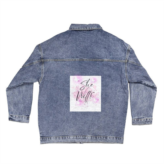 Empower Your Style with the 'She Will' Denim Jacket - Shop Now" Fashion Women's Denim Jacket Statement Outerwear Trendy Denim