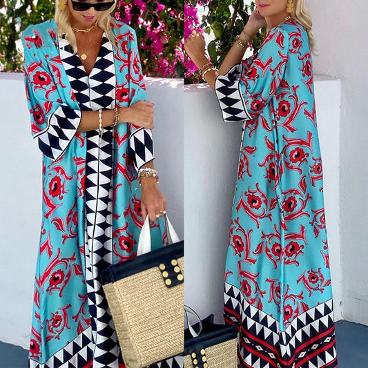 Bohemian Summer Vacation Print Maxi Dress