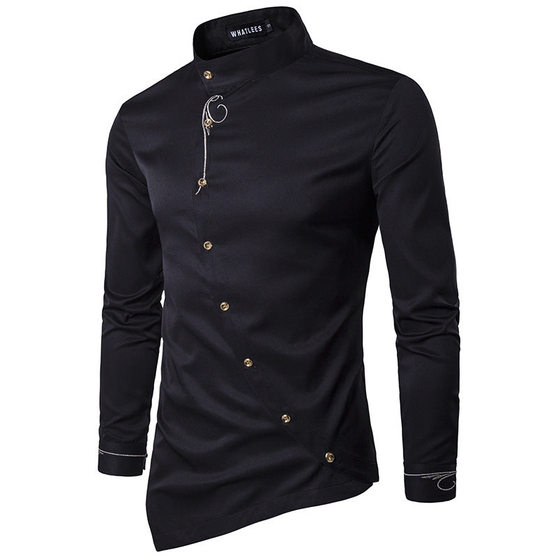 Personalized Oblique Button Irregular Multi-color Trendy Slim Shirt