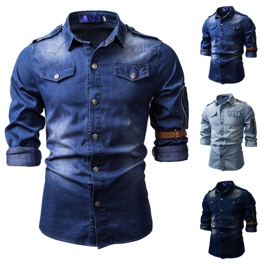 Fashion Men's Washed Denim Long Sleeve Shirt