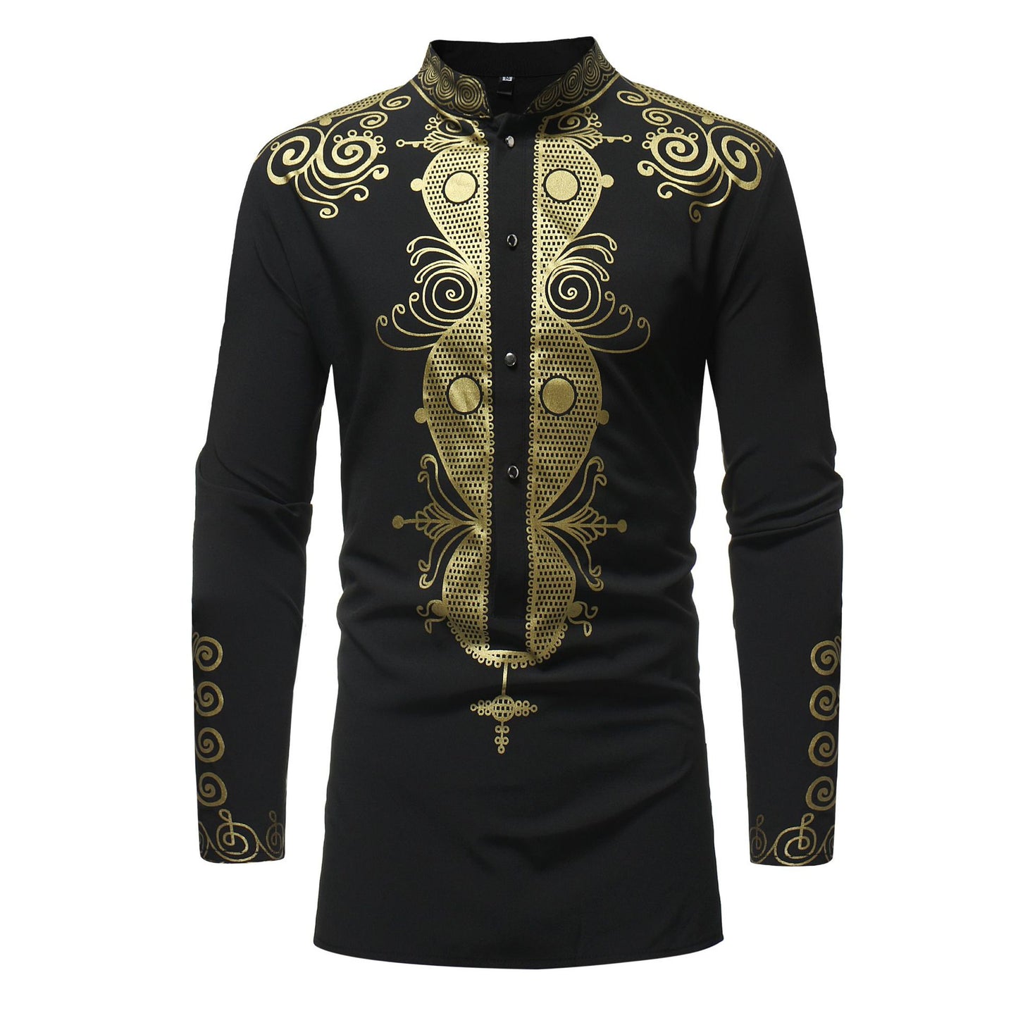 African Ethnic Print Long Sleeve Stand Collar Shirt