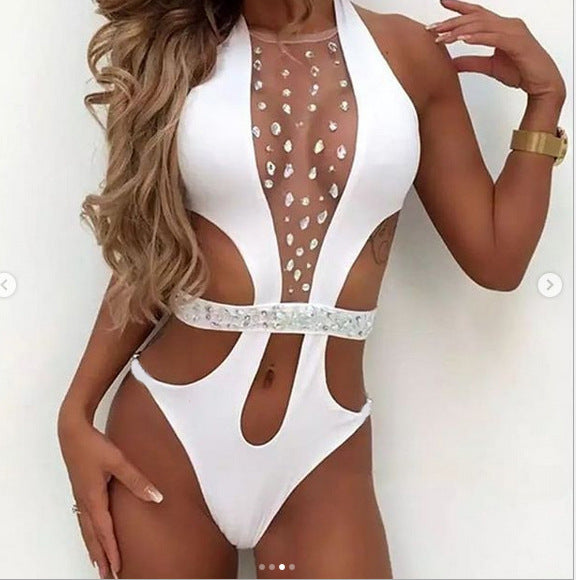 Diamond One-piece See-through Cutout Swimsuit