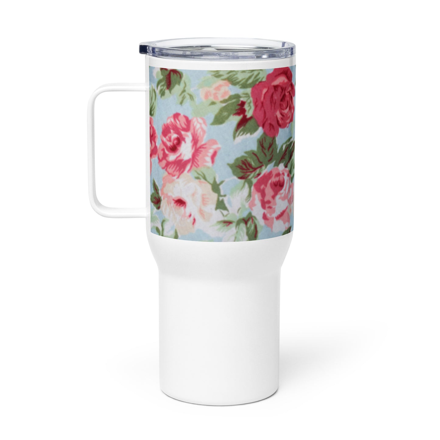 Travel Mug - Rose Colored Travel mug with a handle