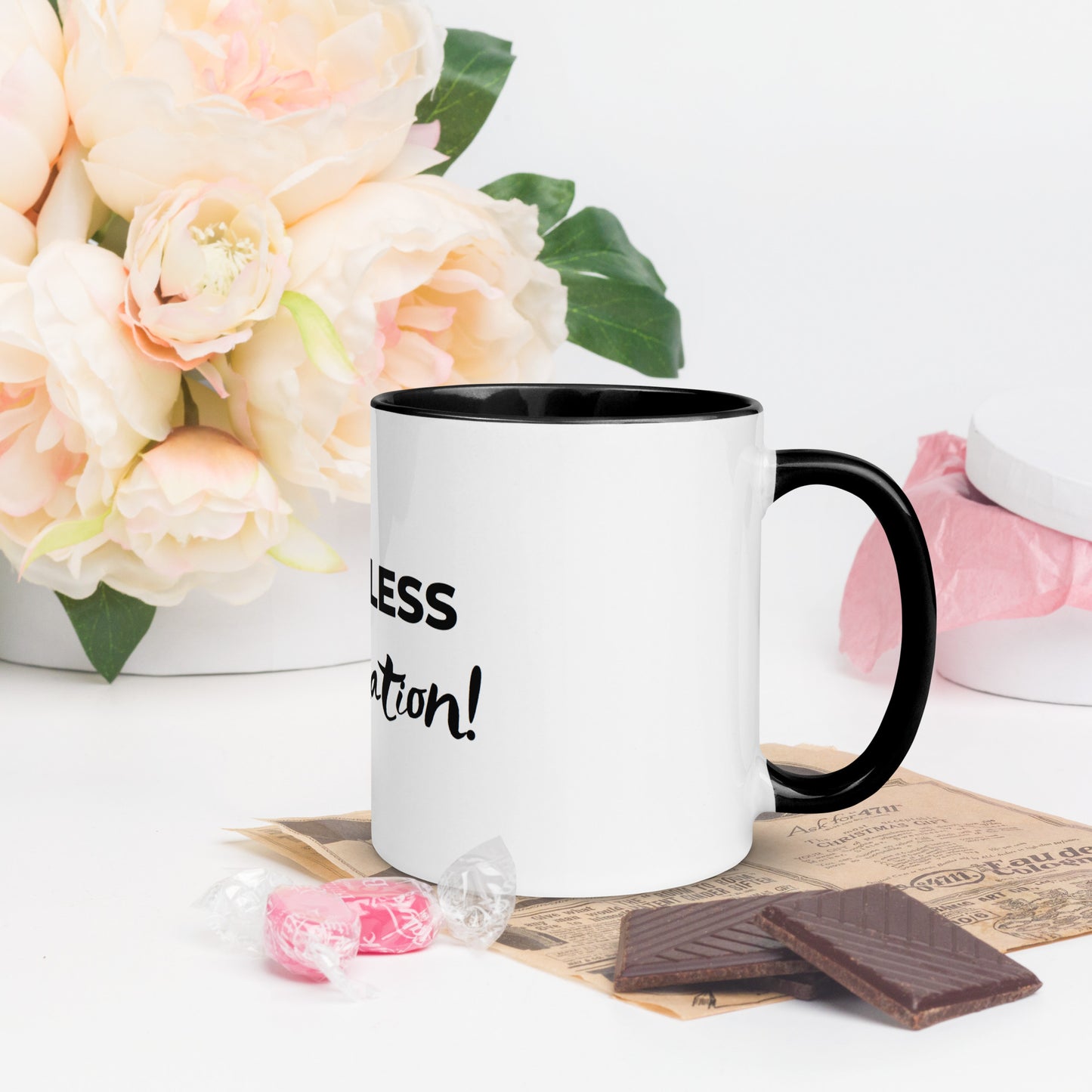 White "Limitless Imagination "Mug with Black Color Inside