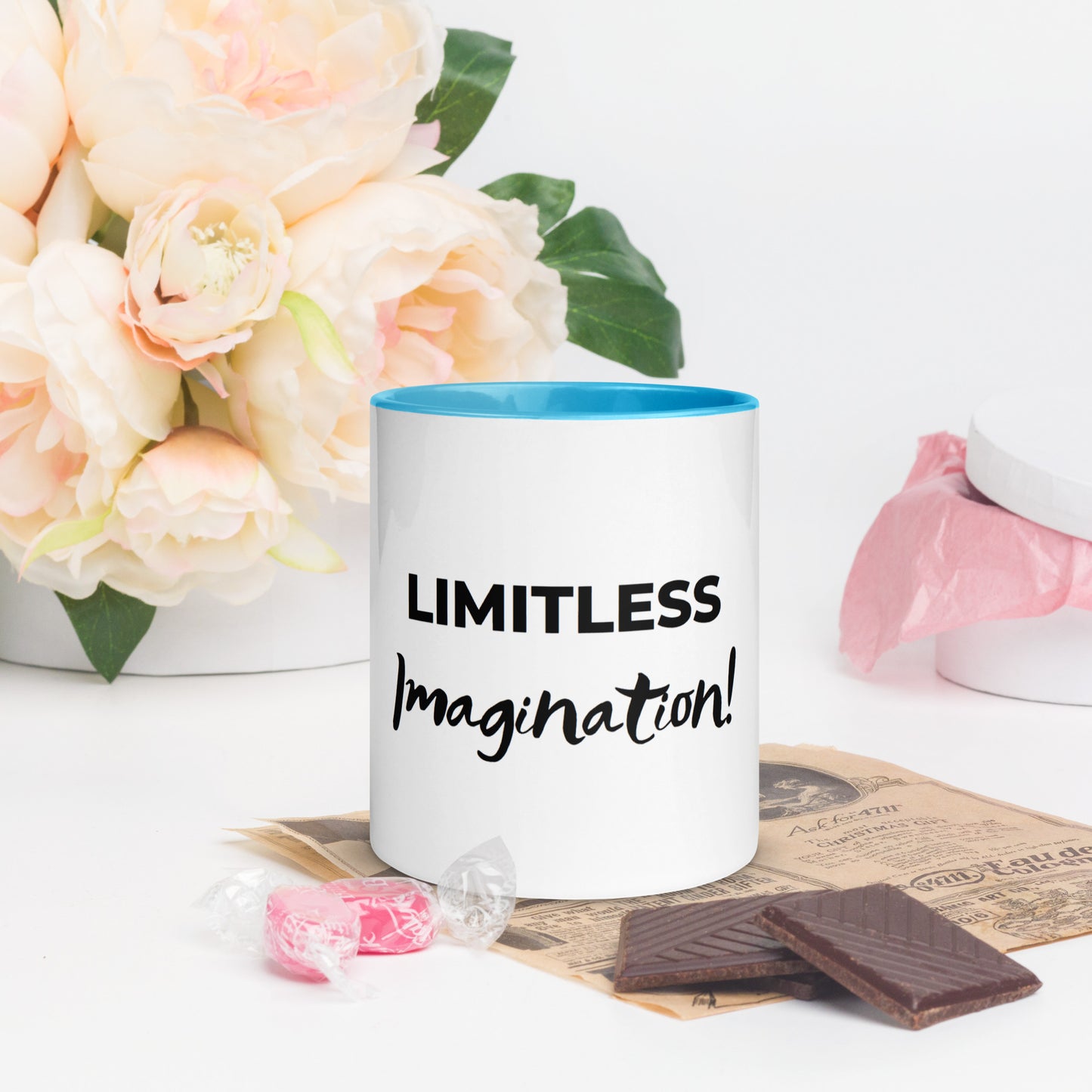 White "Limitless Imagination "Mug with Black Color Inside