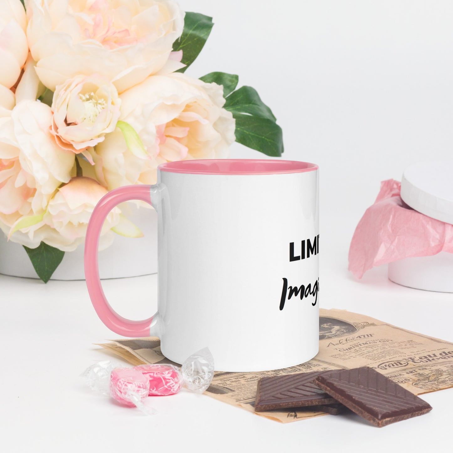 White "Limitless Imagination "Mug with Black Color Inside