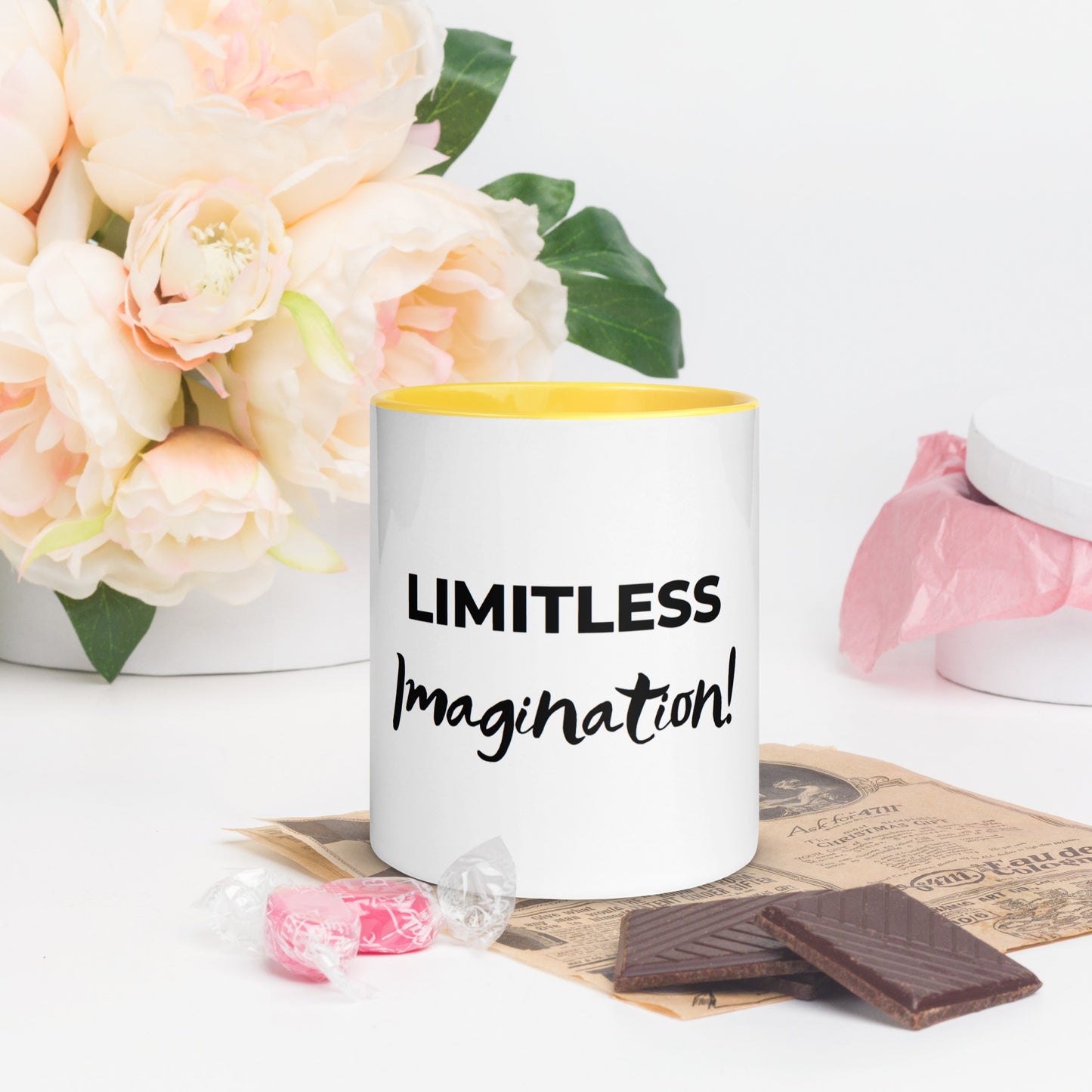 White "Limitless Imagination "Mug with Black Color Inside