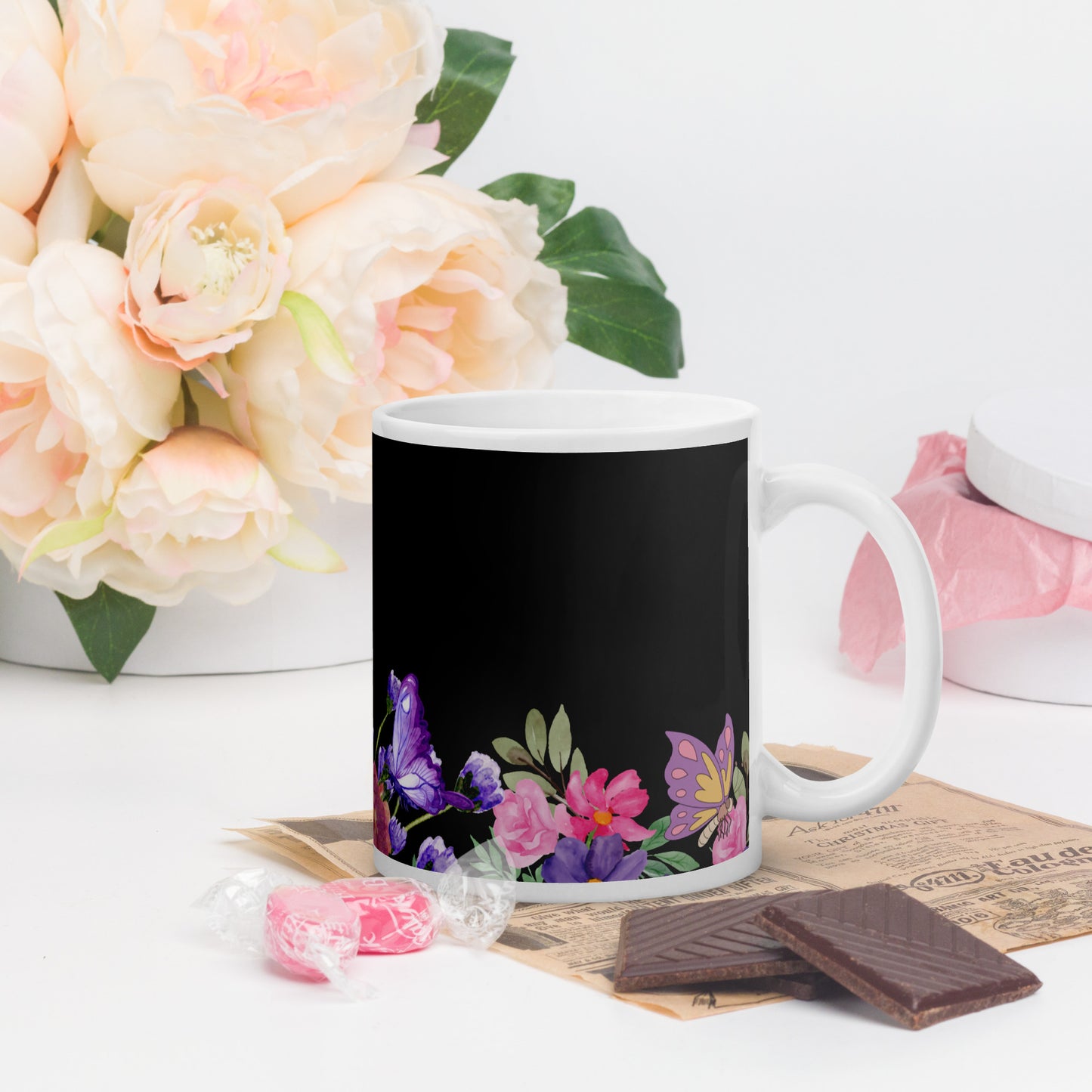 White glossy Floral Pattern Mug