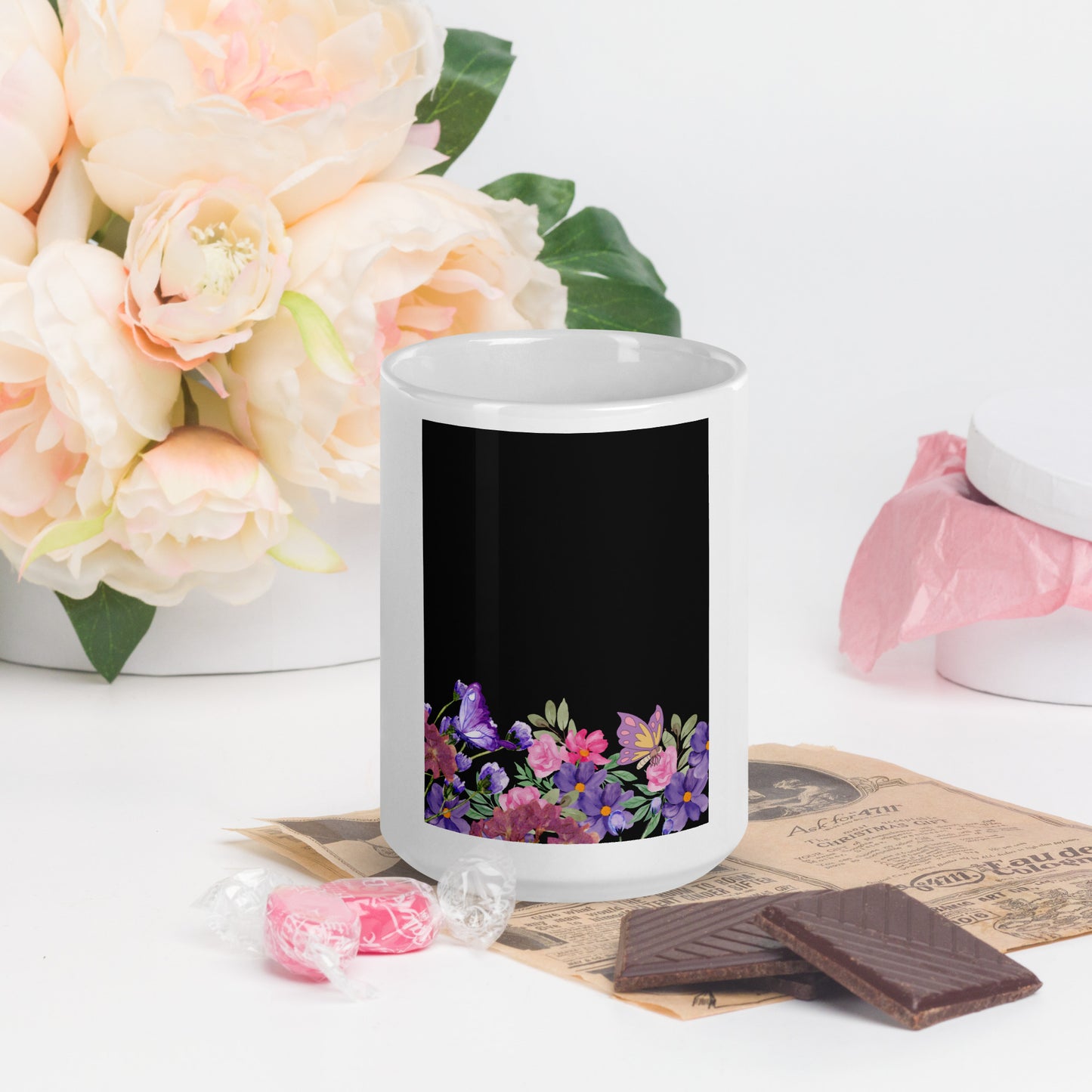 White glossy Floral Pattern Mug