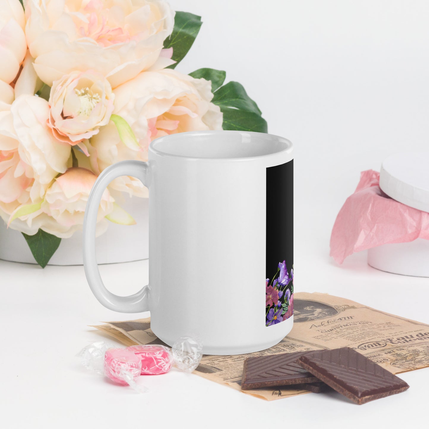 White glossy Floral Pattern Mug