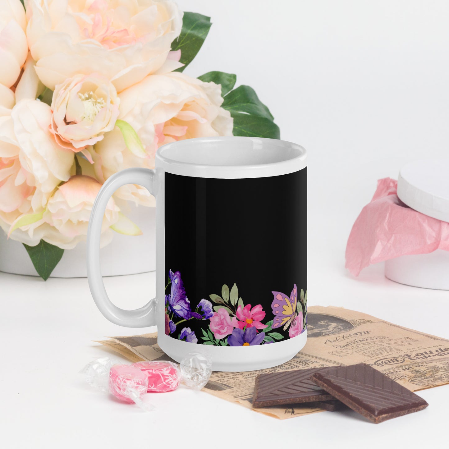 White glossy Floral Pattern Mug